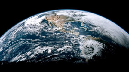 Satellite view of earth highlighting north and south america with cloud patterns