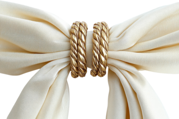 Elegant gold twisted napkin rings hold a luxurious cream fabric napkin in a formal dining setting