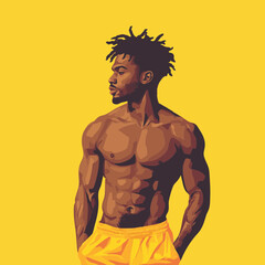 Fototapeta premium Vector Illustration of a Muscular Man in Profile Against a Bright Yellow Background, Perfect for Fitness and Lifestyle Themes