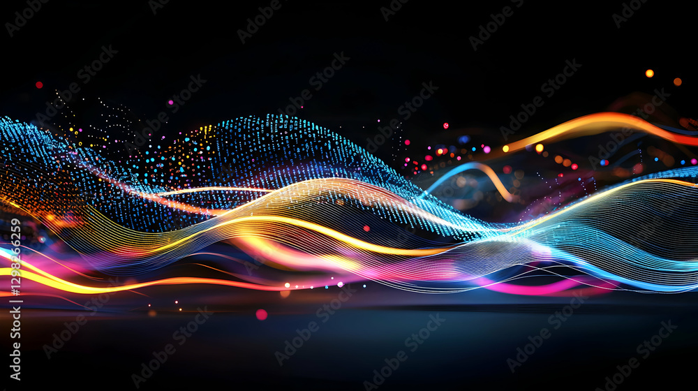 Poster abstract digital wave displaying network and data visualization over dark background