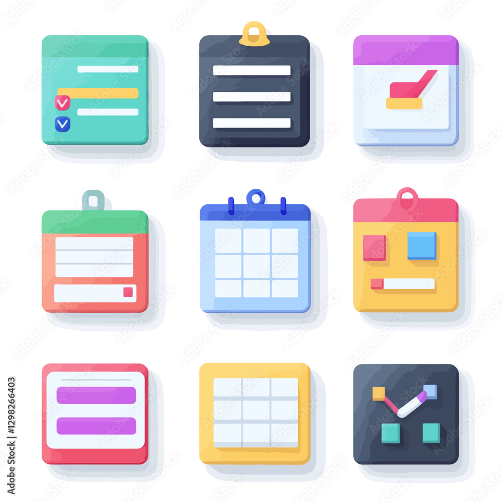 Poster calendar schedule and to-do list icons for time management and organization