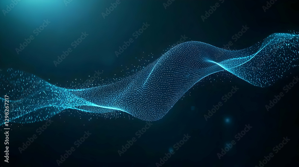 Poster abstract blue particle wave digital futuristic background for technology data concept
