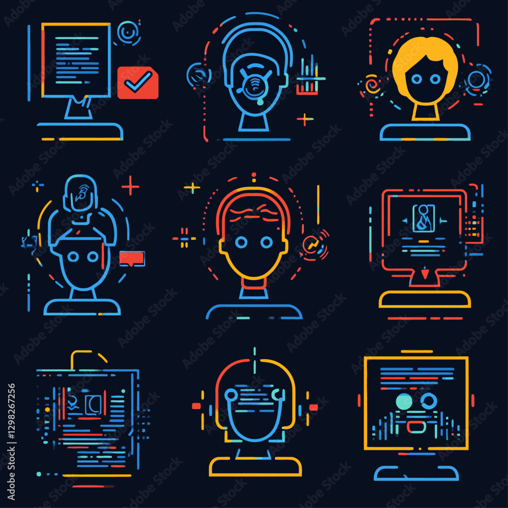 Poster abstract ai concept depicting robots, machine learning, and automation