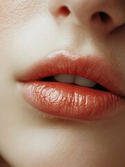 Close-Up of Glossy Lips with Natural Beauty