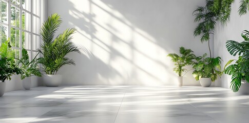 Bright indoor room with houseplants and sunlight streaming through window