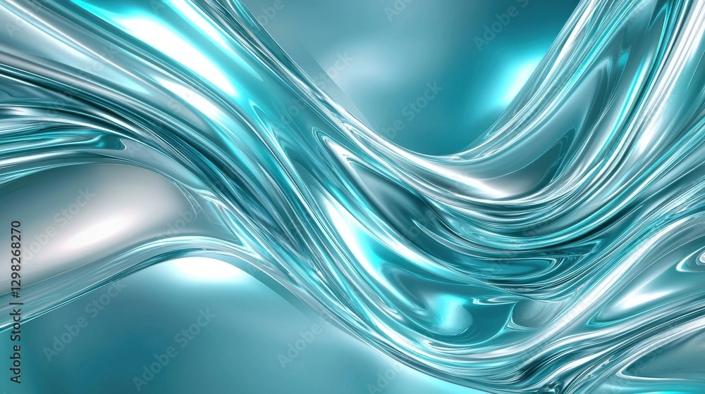 Poster a fluid, shimmering wave of turquoise and silver creates a mesmerizing abstract pattern, evoking a s