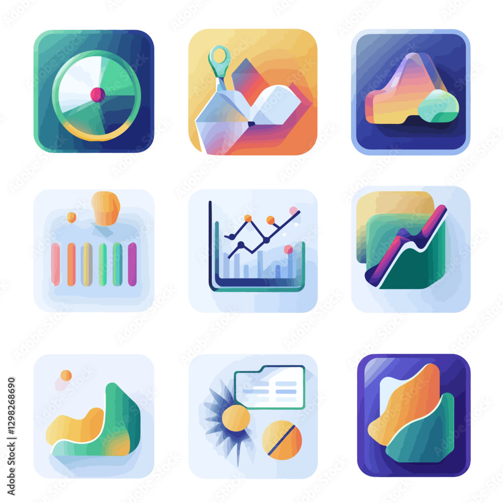 Aufkleber business data icons set in gradient color for infographics and analysis