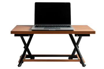 Portable folding desk with laptop setup for versatile workspace use at home or office