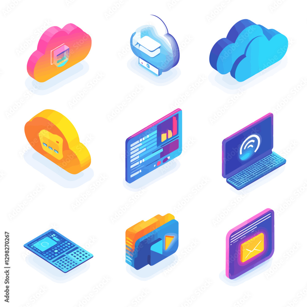 Aufkleber cloud computing icons isometric graphics concept for modern tech solutions