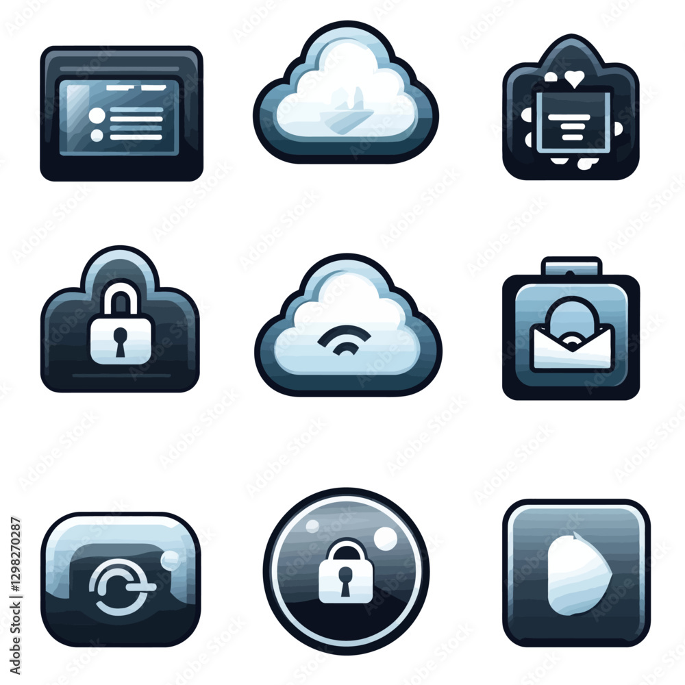 Aufkleber cloud computing and data security icons collection, digital technology