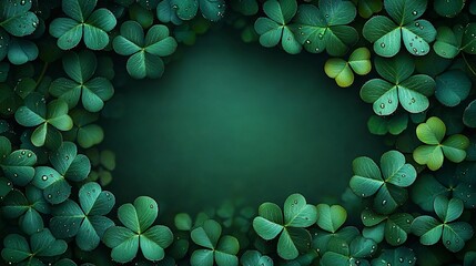 Tranquil St. Patrick's Day background featuring lush green clovers, ideal for banners, flyers, and designs celebrating good luck and nature.