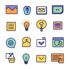 Colorful line art icons set for business and web design applications