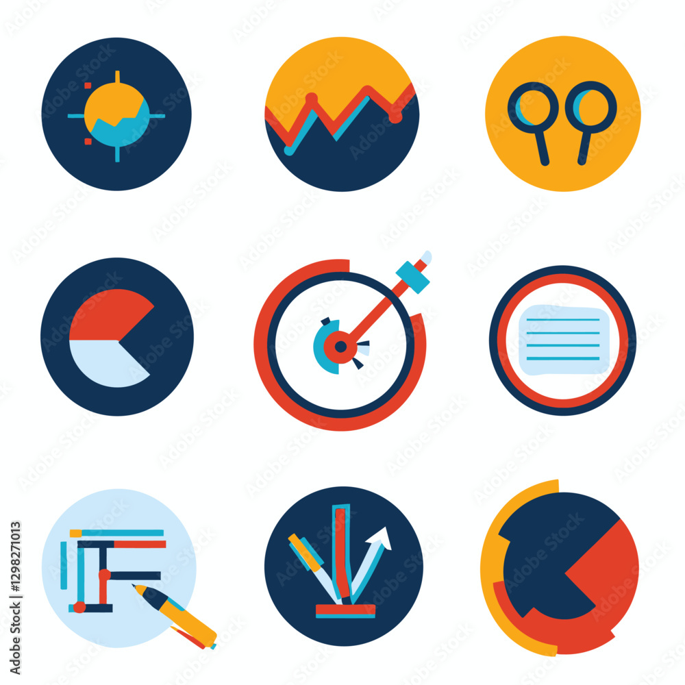 Poster business analytics chart icons data analysis and report representation