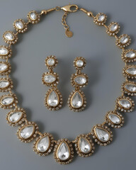 Obraz premium antique Kundan necklace, Kundan jewelry, traditional necklace, Indian jewelry, bridal necklace, royal necklace, vintage jewelry, gold Kundan necklace, polki necklace, handcrafted jewelry, ethnic neckl