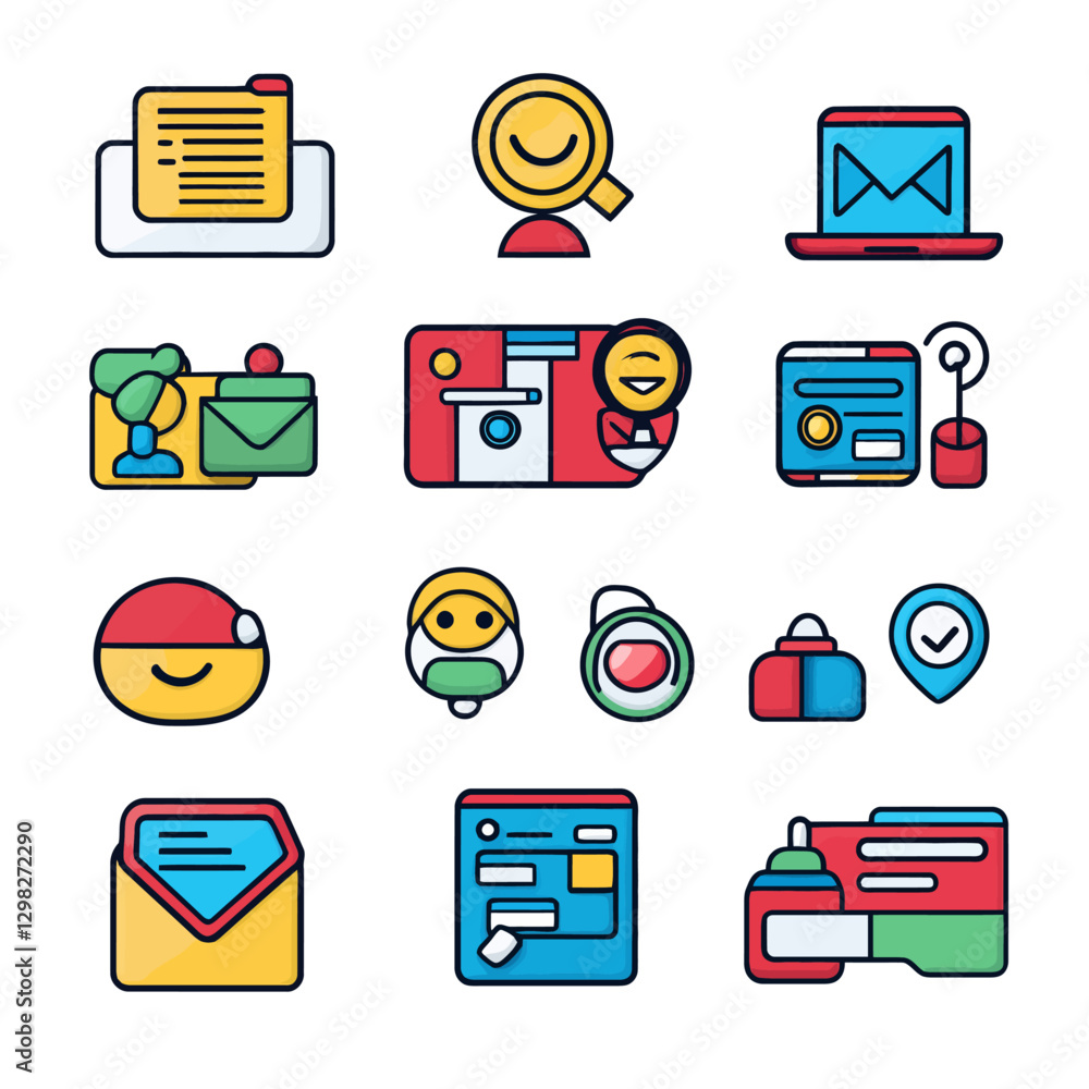 Poster business and communication icons set for web design and ui interface