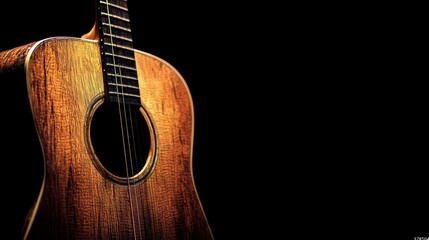Fototapeta premium Acoustic guitar, dark background, music, studio shot, website banner