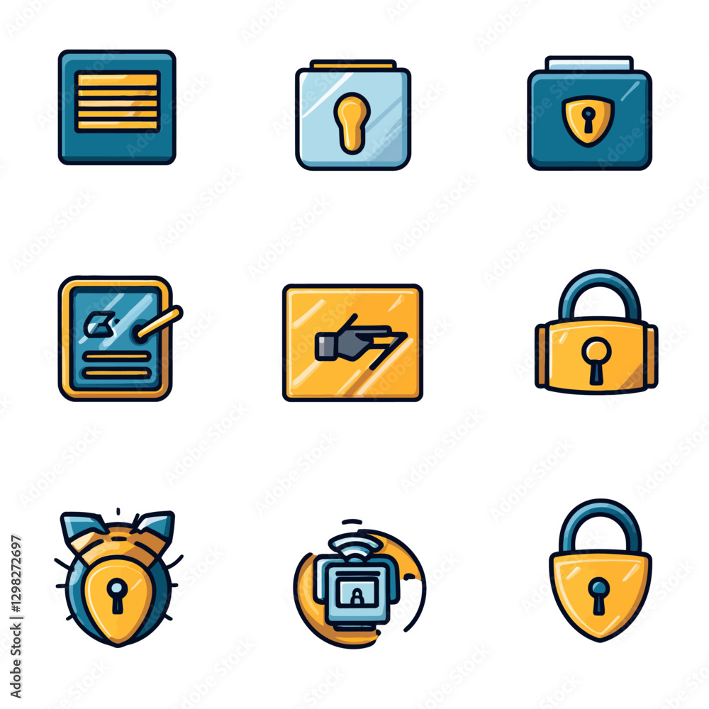 Poster security and access icons representing cyber safety and data protection