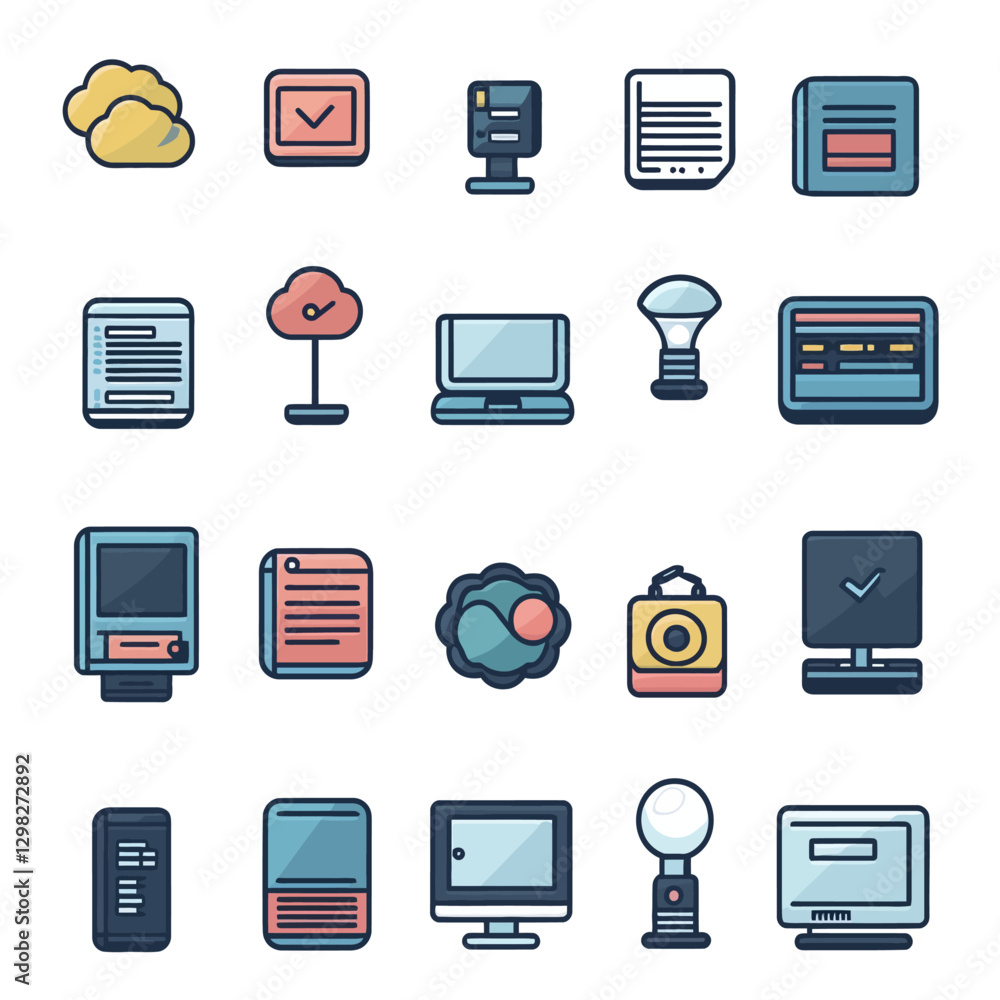Aufkleber vector icons of business cloud computing and technology in flat design
