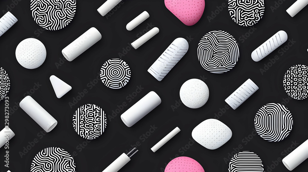 Poster abstract geometric pattern with white shapes on black background for design