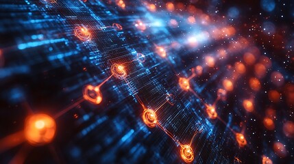 Fototapeta premium High-tech vector visualization of AI-driven pharma analytics examining clinical research and market trends to optimize drug creation