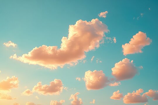 Soft pink clouds drifting across a clear blue sky during sunset, creating a serene atmosphere