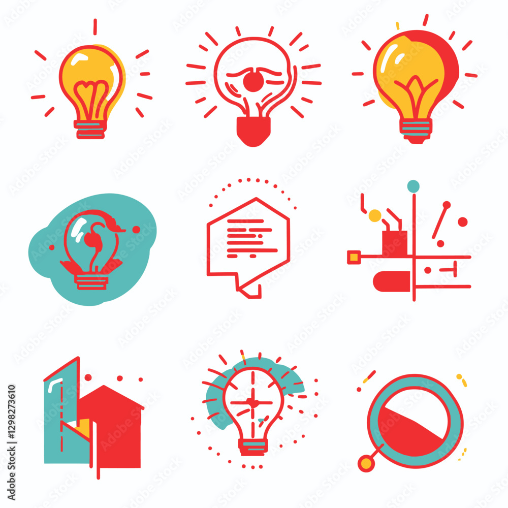 Poster lightbulb icons symbolizing ideas and concepts in business and technology