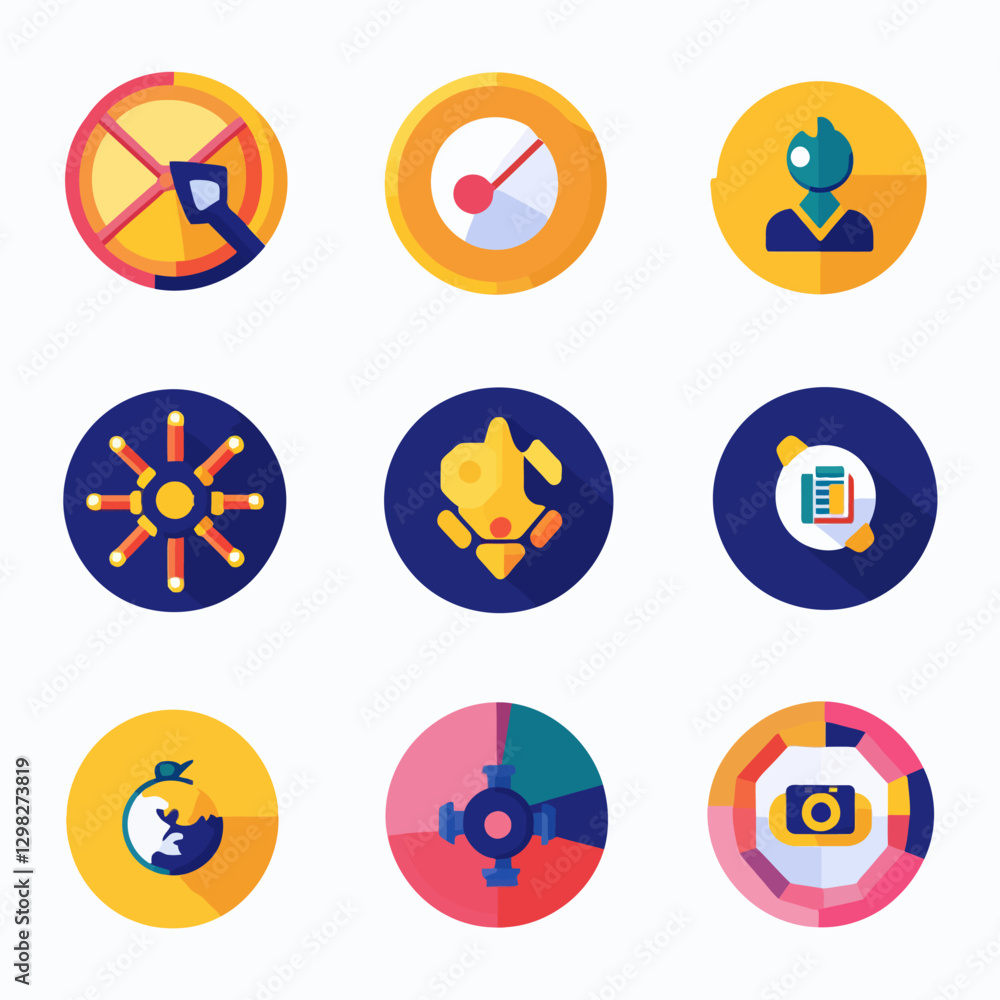 Poster diverse set of icon buttons representing business and technology themes