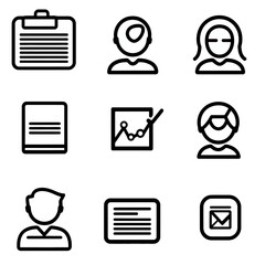 Business Line Icons Set: People, Graph, Documents, and Email Communication