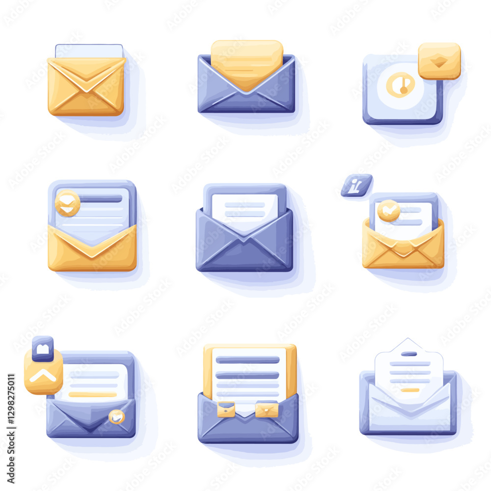 Poster email communication icons, inbox notifications and messages received