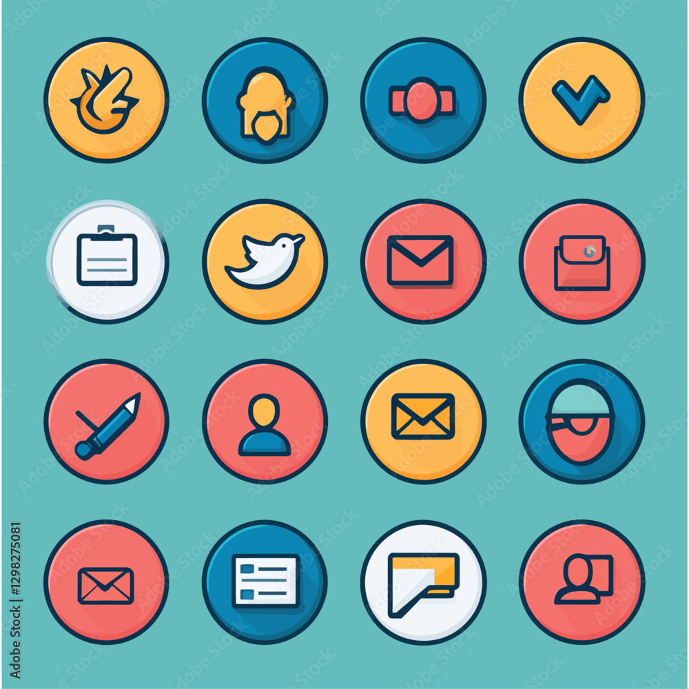 Poster diverse vector social media icons in a bright and colorful design array