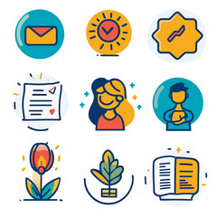 Educational Icon Set: Online Learning, Communication, Growth, Well-Being