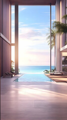 Ocean View Poolside 3D Render