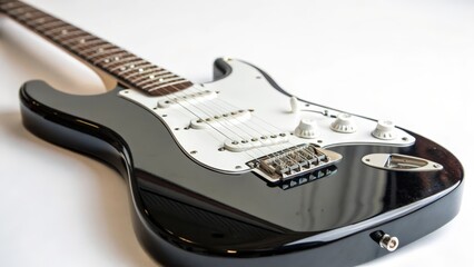 Obraz premium Black Electric Guitar on White Background