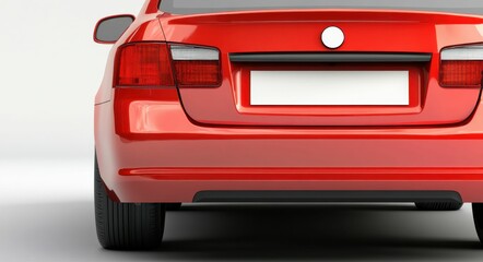 Bumper Sticker on Rear of Red Car with Blank License Plate - Closeup View