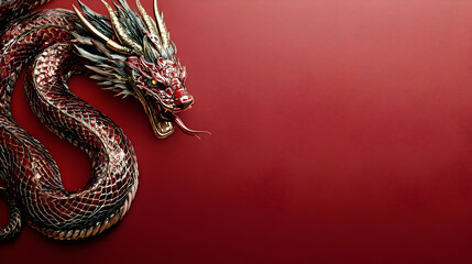 Obraz premium Red Dragon Illustration on Red Background