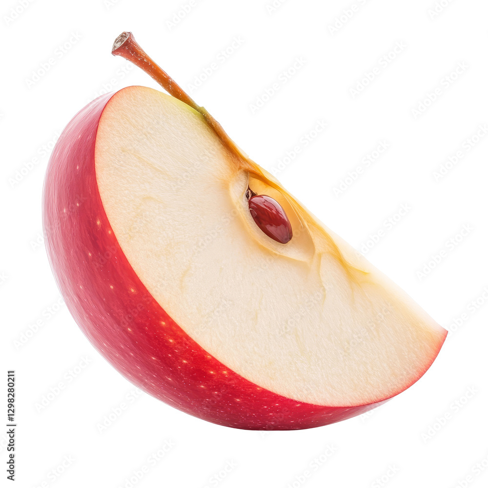 Poster fresh slice of red apple fruit with visible seed, isolated on a transparent background for a clean p