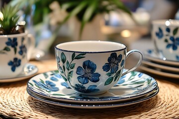 Floral Teacup Set on Placemat