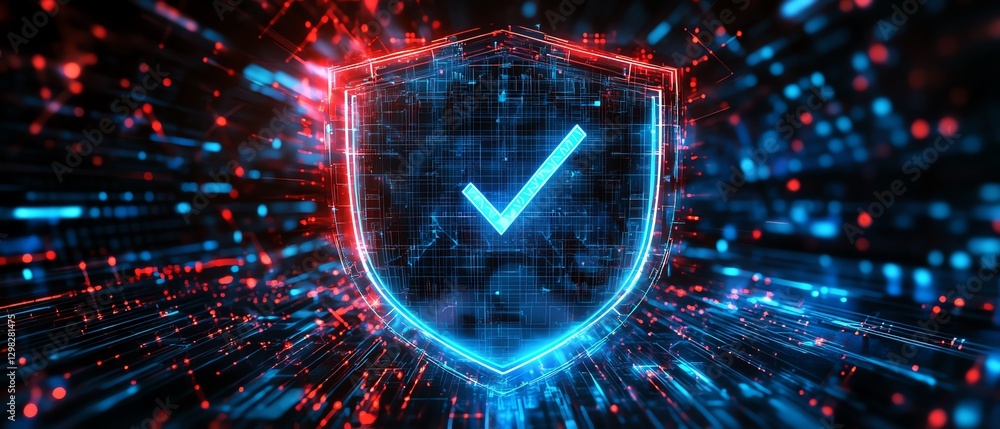 Poster hightech 3d shield with blue and red glowing effects