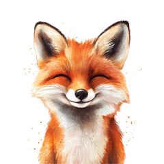 Illustration of a cute, smiling fox on a white background