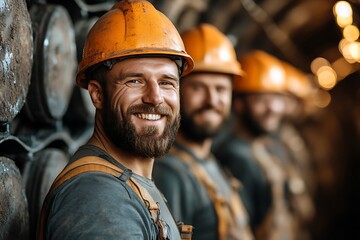 Miners smiling, tunnel, industry, teamwork
