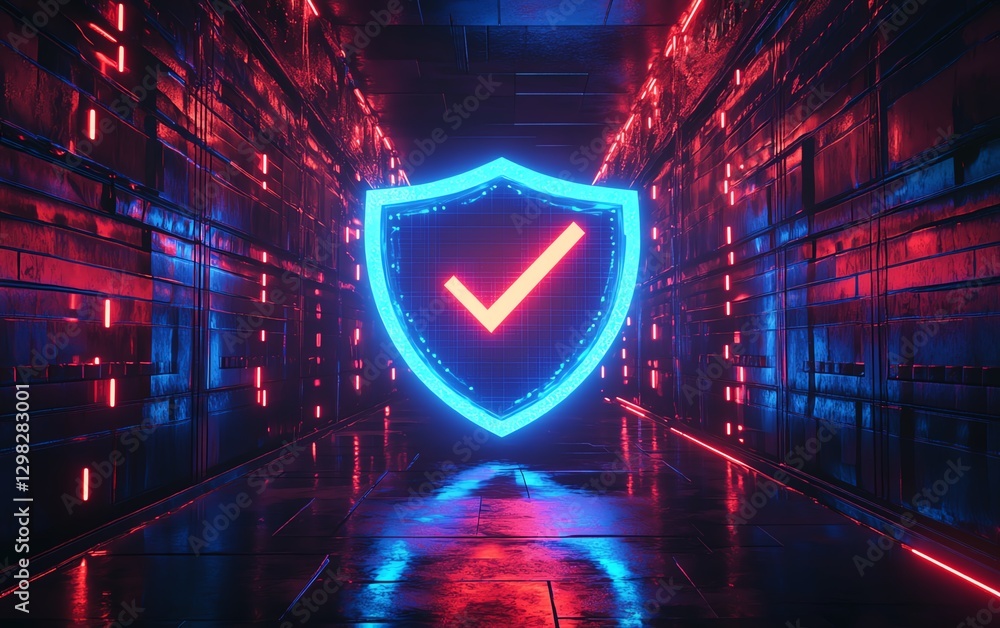 Leinwandbilder 3d rendering of glowing blue and red shield with check marks