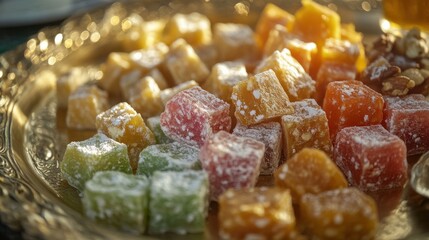 Colorful Traditional Turkish Delight on Elegant Serving Plate