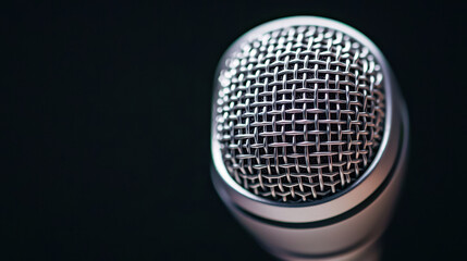 Close up of microphone with metallic mesh grille