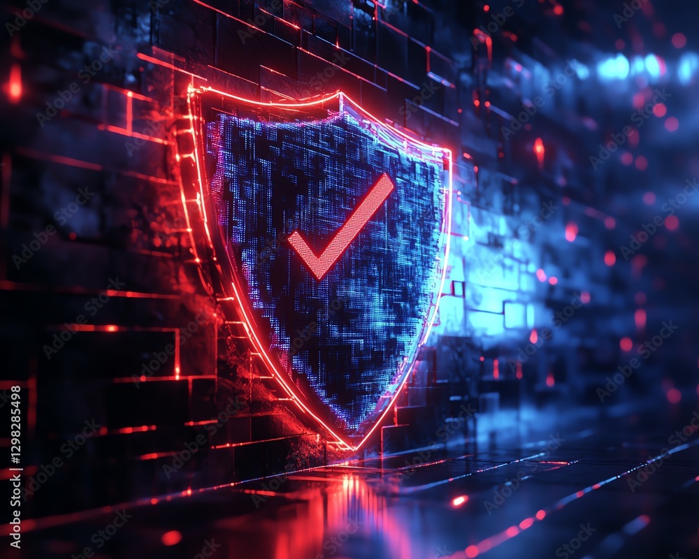 Leinwandbilder digital 3d glowing shield in blue and red with check marks