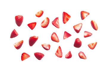 Fresh Ripe Red Strawberry Slices on Transparent Background, PNG