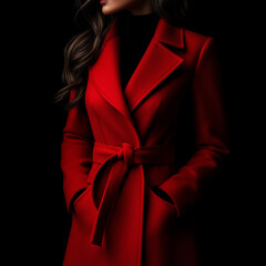 le and elegant red and women's coat, on an isolated black background 