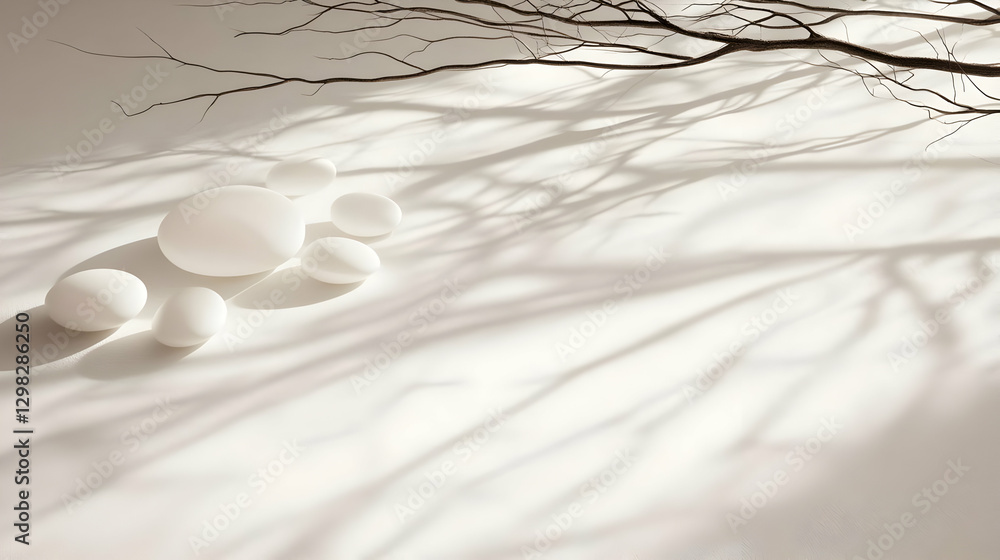 Poster minimalist white spheres and branch shadow abstract background image