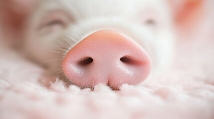Close-Up of Adorable Pink Piglet Nose on Soft Fabric Surface