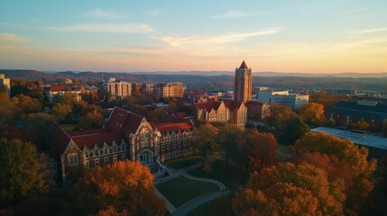 Naklejka premium Chattanooga Tennessee TN Skyline Aerial View showcasing Tower and University Buildings
