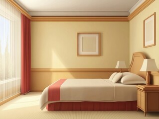 Fototapeta premium Cheap Hotel Room with Bed for Relaxing Accommodation
